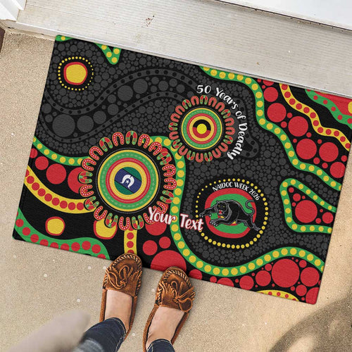 Panthers NAIDOC Week 2026 Personalised Rubber Doormat 50 Years of Deadly Aboriginal Art Black