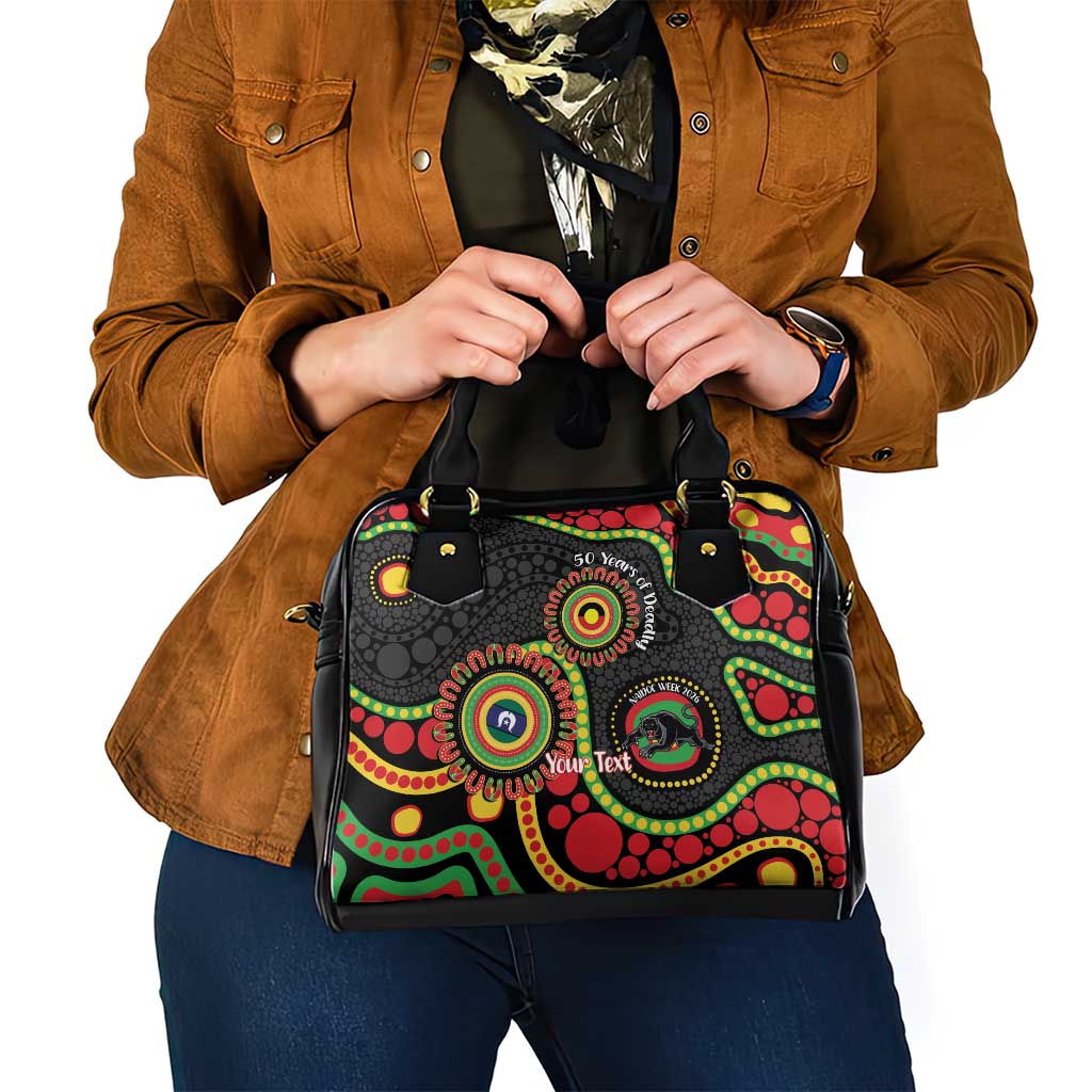 Panthers NAIDOC Week 2026 Personalised Shoulder Handbag 50 Years of Deadly Aboriginal Art Black