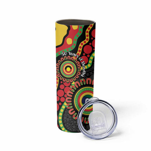 Panthers NAIDOC Week 2026 Personalised Skinny Tumbler 50 Years of Deadly Aboriginal Art Black