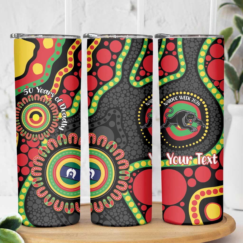 Panthers NAIDOC Week 2026 Personalised Skinny Tumbler 50 Years of Deadly Aboriginal Art Black