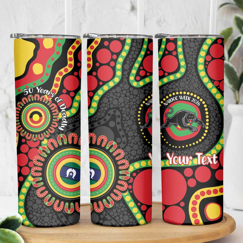 Panthers NAIDOC Week 2026 Personalised Skinny Tumbler 50 Years of Deadly Aboriginal Art Black