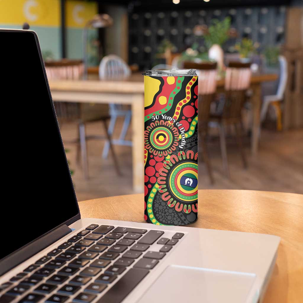 Panthers NAIDOC Week 2026 Personalised Skinny Tumbler 50 Years of Deadly Aboriginal Art Black