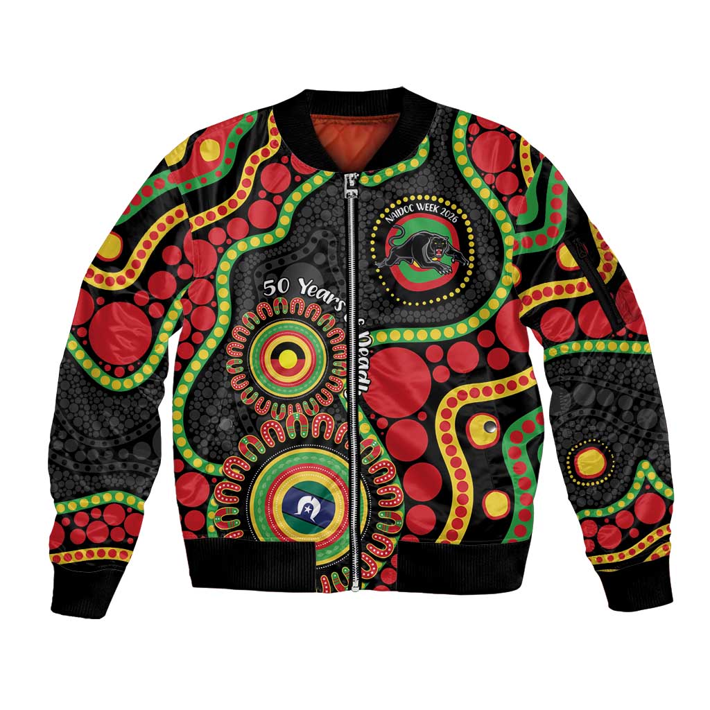 Panthers NAIDOC Week 2026 Personalised Sleeve Zip Bomber Jacket 50 Years of Deadly Aboriginal Art Black