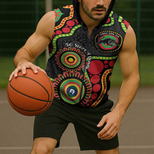 Panthers NAIDOC Week 2026 Personalised Sleeveless Zip Hoodie 50 Years of Deadly Aboriginal Art Black