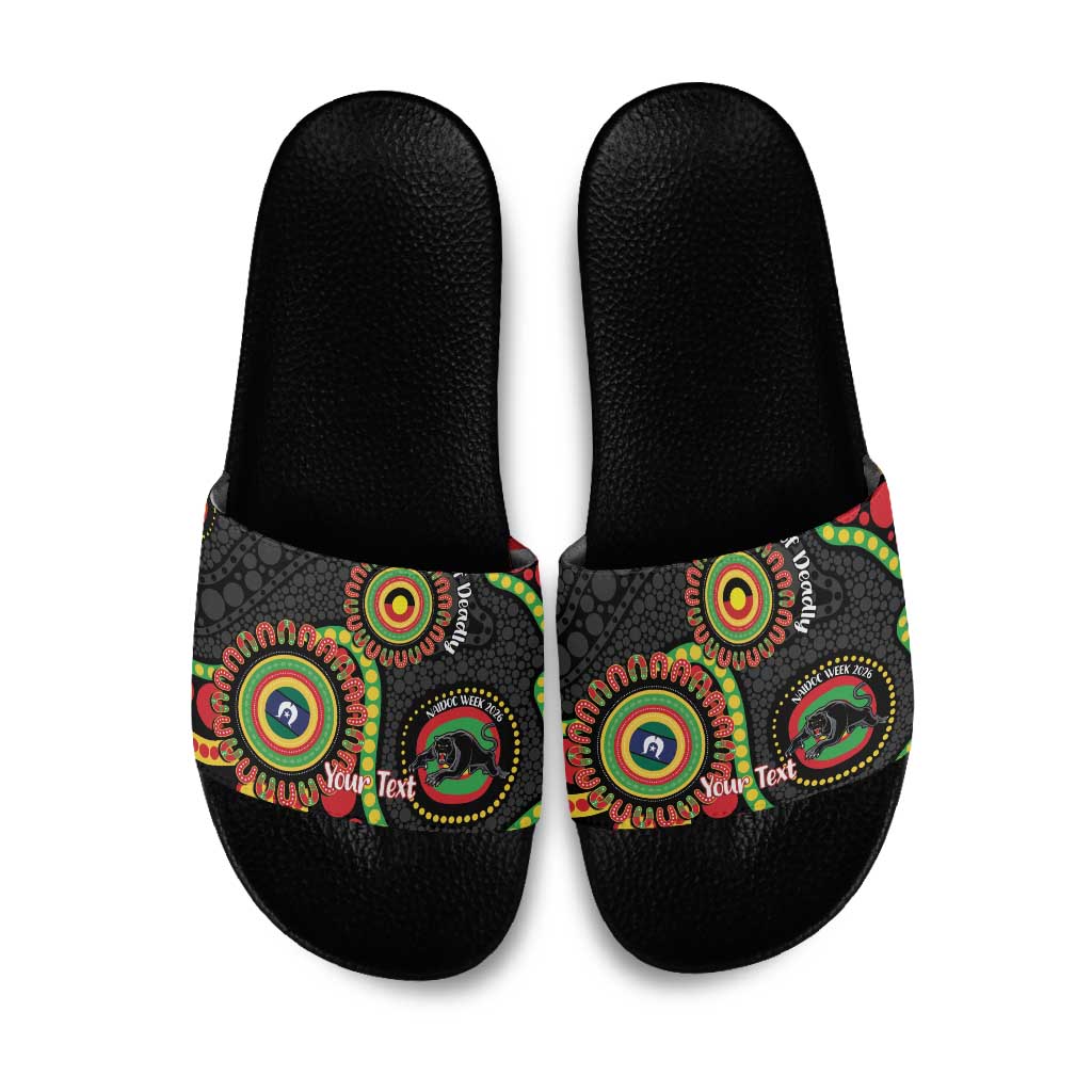 Panthers NAIDOC Week 2026 Personalised Slide Sandals 50 Years of Deadly Aboriginal Art Black