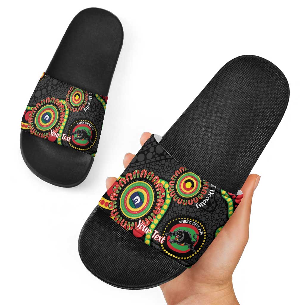 Panthers NAIDOC Week 2026 Personalised Slide Sandals 50 Years of Deadly Aboriginal Art Black