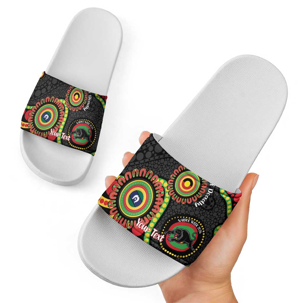 Panthers NAIDOC Week 2026 Personalised Slide Sandals 50 Years of Deadly Aboriginal Art Black