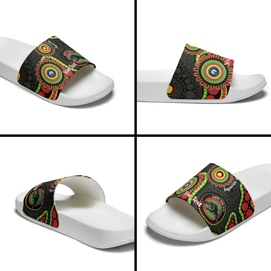 Panthers NAIDOC Week 2026 Personalised Slide Sandals 50 Years of Deadly Aboriginal Art Black