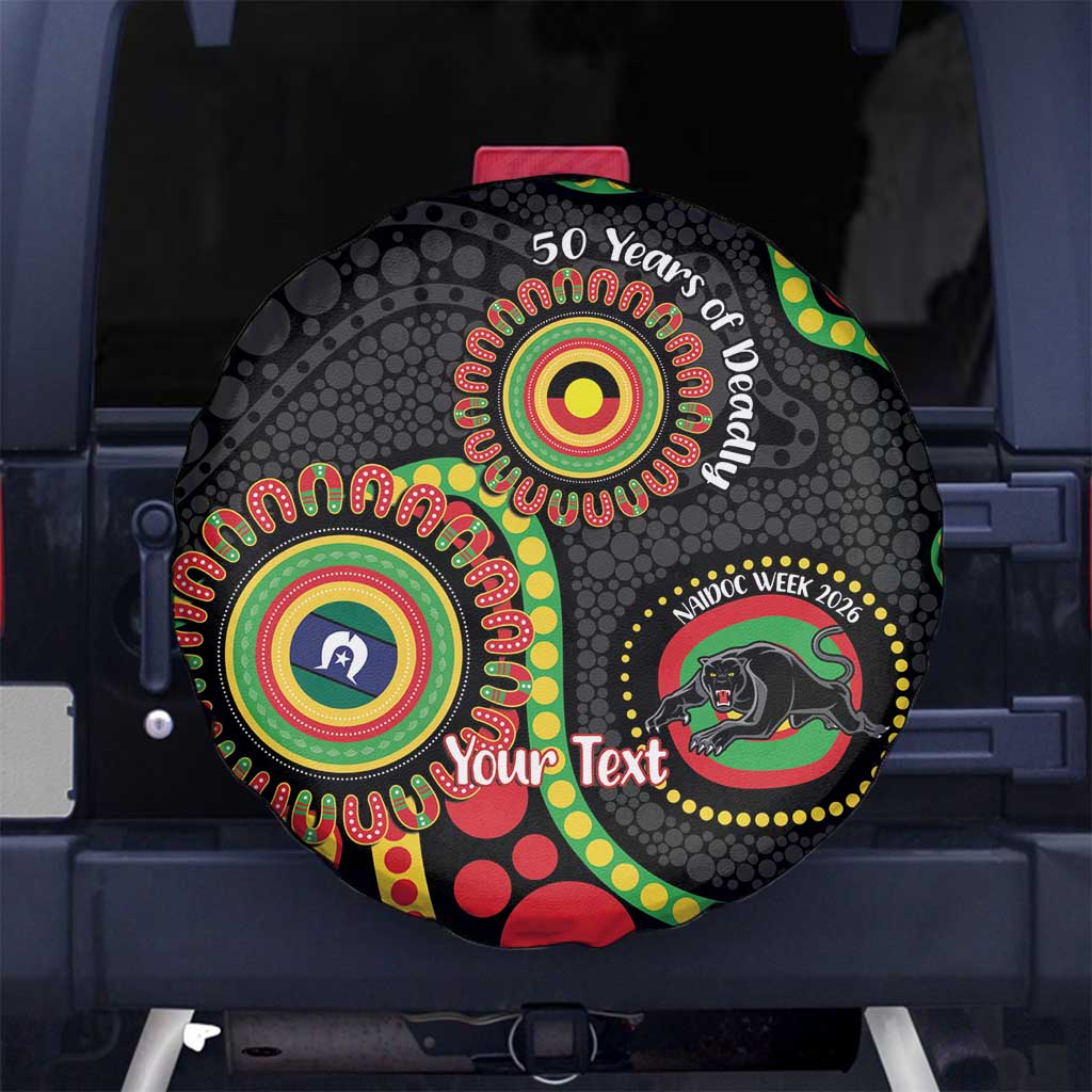 Panthers NAIDOC Week 2026 Personalised Spare Tire Cover 50 Years of Deadly Aboriginal Art Black
