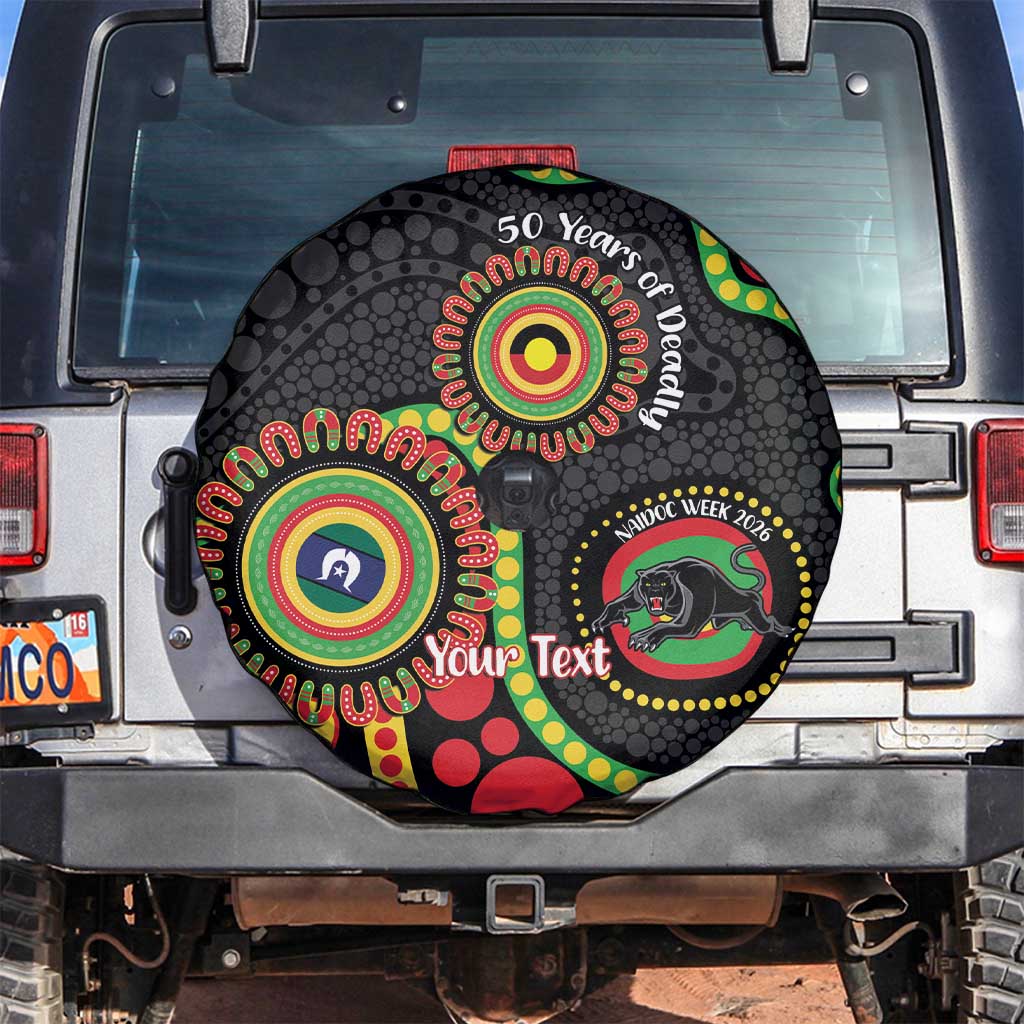 Panthers NAIDOC Week 2026 Personalised Spare Tire Cover 50 Years of Deadly Aboriginal Art Black