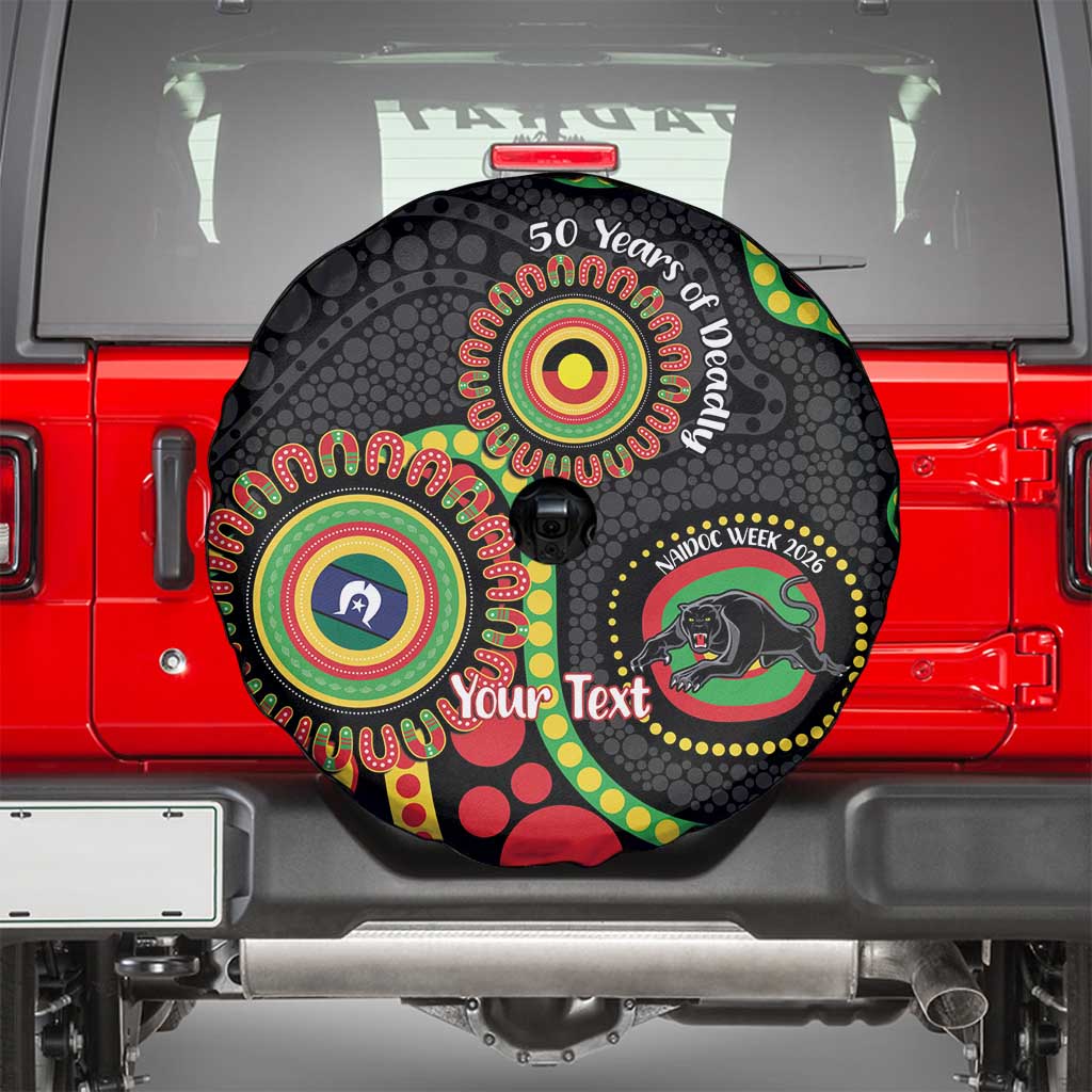 Panthers NAIDOC Week 2026 Personalised Spare Tire Cover 50 Years of Deadly Aboriginal Art Black