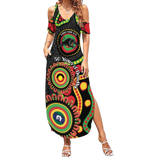 Panthers NAIDOC Week 2026 Personalised Summer Maxi Dress 50 Years of Deadly Aboriginal Art Black
