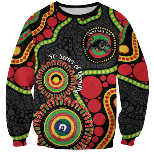 Panthers NAIDOC Week 2026 Personalised Sweatshirt 50 Years of Deadly Aboriginal Art Black