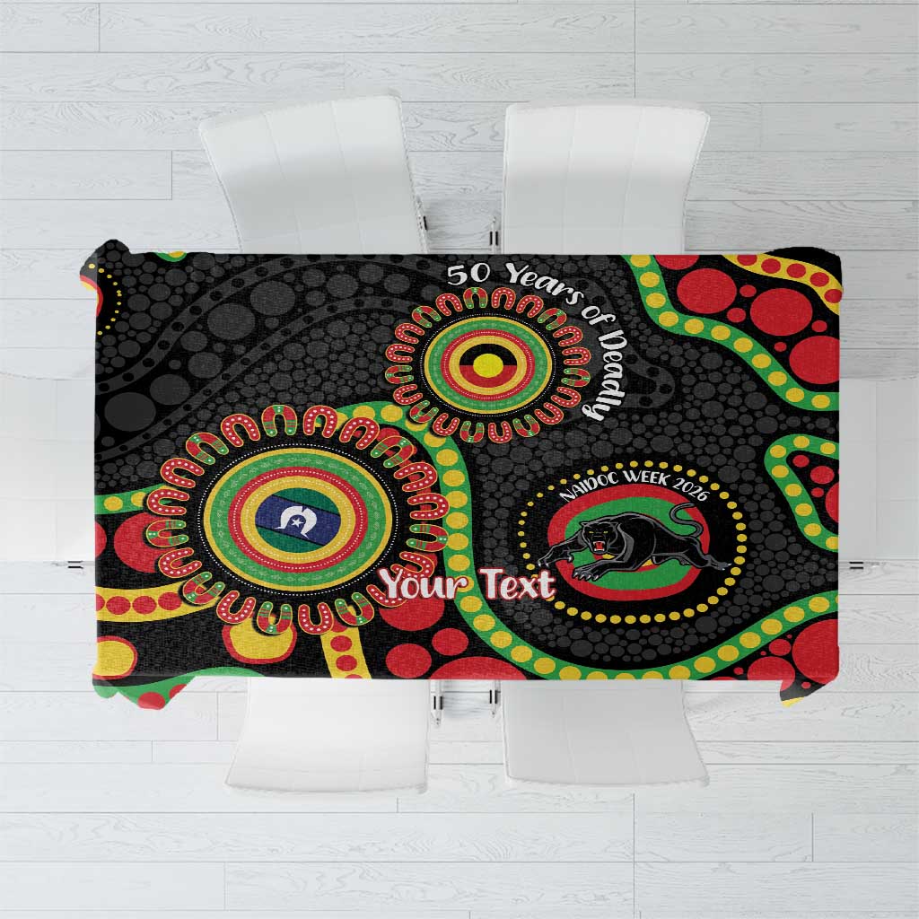 Panthers NAIDOC Week 2026 Personalised Tablecloth 50 Years of Deadly Aboriginal Art Black