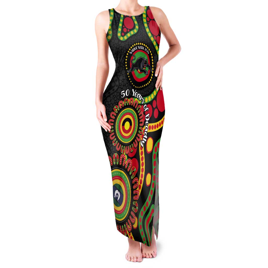 Panthers NAIDOC Week 2026 Personalised Tank Maxi Dress 50 Years of Deadly Aboriginal Art Black
