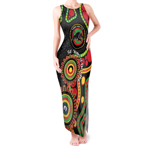 Panthers NAIDOC Week 2026 Personalised Tank Maxi Dress 50 Years of Deadly Aboriginal Art Black