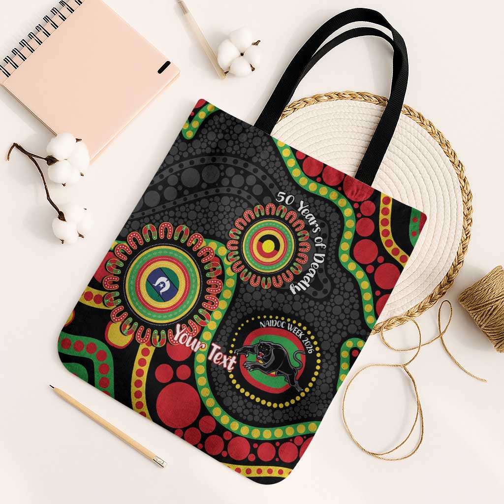 Panthers NAIDOC Week 2026 Personalised Tote Bag 50 Years of Deadly Aboriginal Art Black