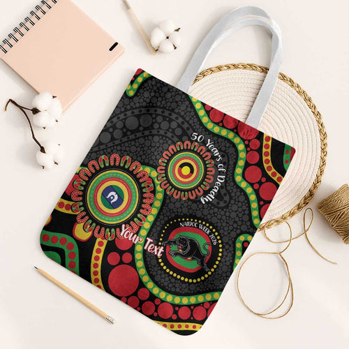 Panthers NAIDOC Week 2026 Personalised Tote Bag 50 Years of Deadly Aboriginal Art Black