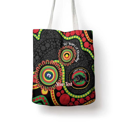 Panthers NAIDOC Week 2026 Personalised Tote Bag 50 Years of Deadly Aboriginal Art Black