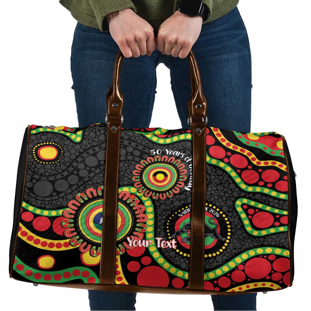 Panthers NAIDOC Week 2026 Personalised Travel Bag 50 Years of Deadly Aboriginal Art Black