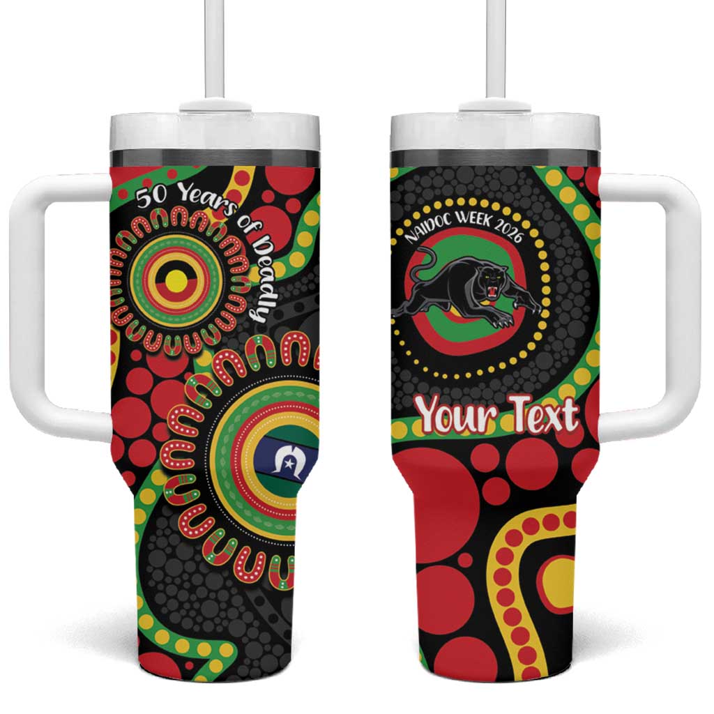 Panthers NAIDOC Week 2026 Personalised Tumbler With Handle 50 Years of Deadly Aboriginal Art Black