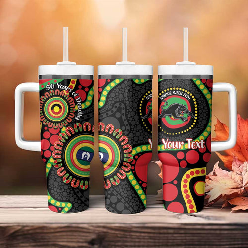 Panthers NAIDOC Week 2026 Personalised Tumbler With Handle 50 Years of Deadly Aboriginal Art Black