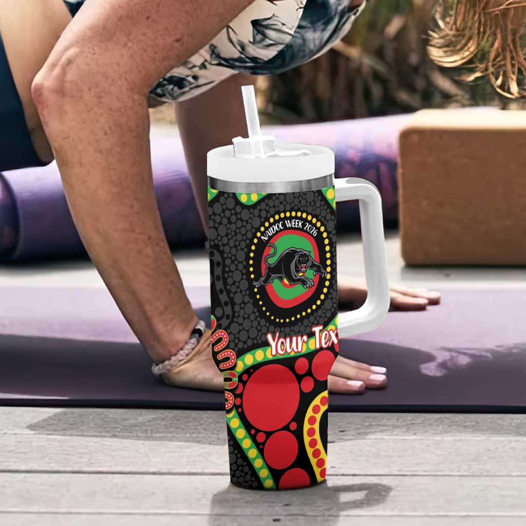 Panthers NAIDOC Week 2026 Personalised Tumbler With Handle 50 Years of Deadly Aboriginal Art Black