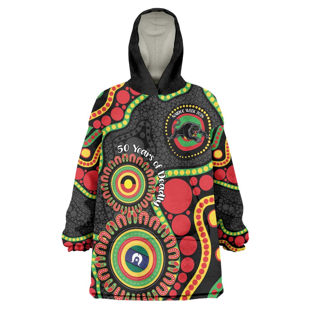 Panthers NAIDOC Week 2026 Personalised Wearable Blanket Hoodie 50 Years of Deadly Aboriginal Art Black