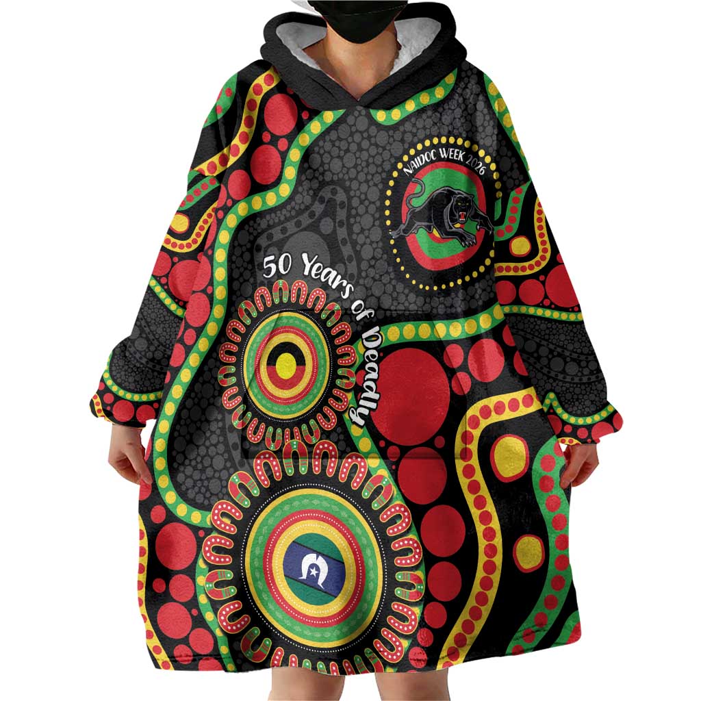 Panthers NAIDOC Week 2026 Personalised Wearable Blanket Hoodie 50 Years of Deadly Aboriginal Art Black