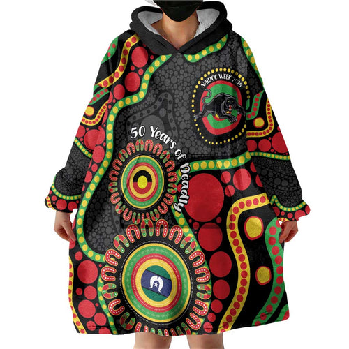 Panthers NAIDOC Week 2026 Personalised Wearable Blanket Hoodie 50 Years of Deadly Aboriginal Art Black