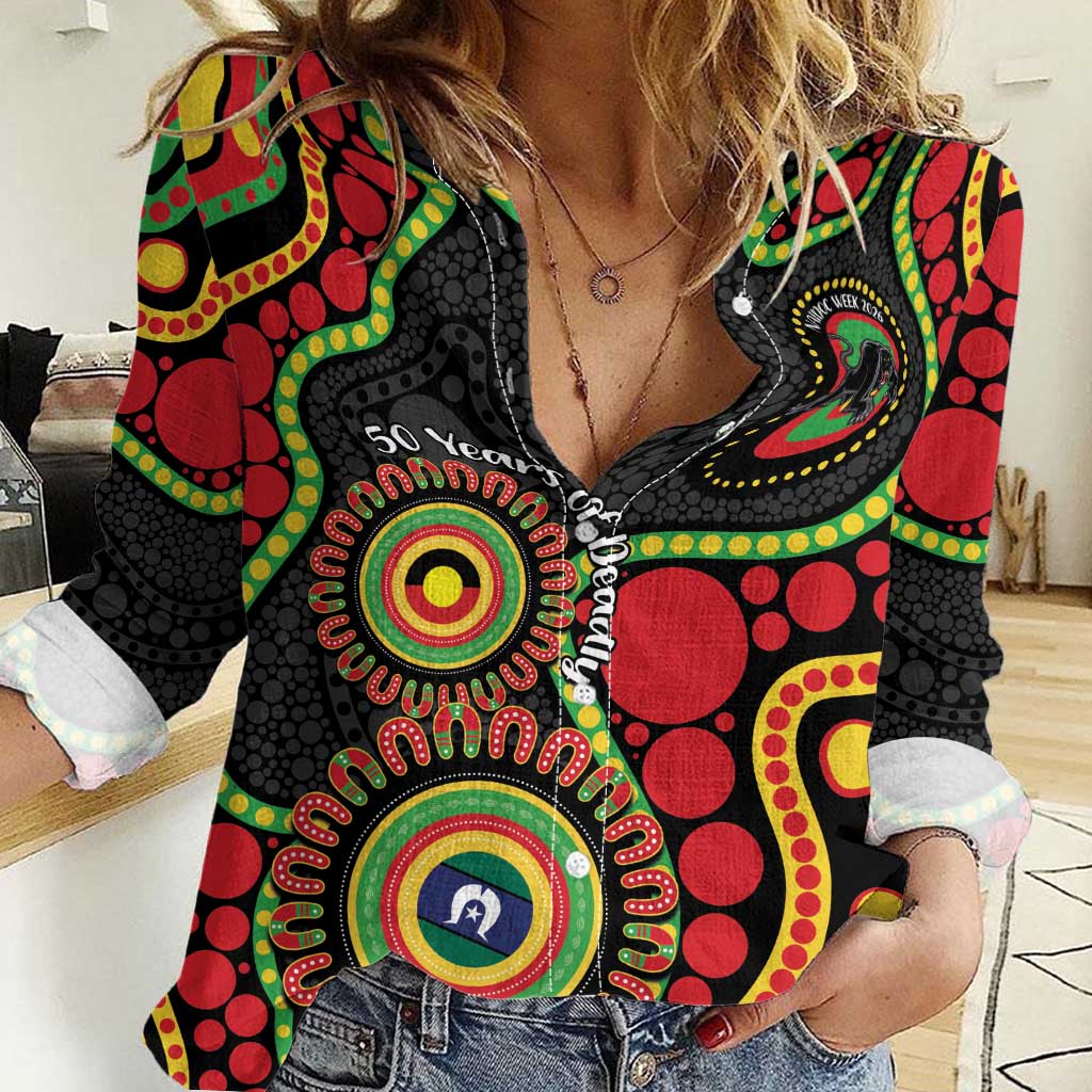 Panthers NAIDOC Week 2026 Personalised Women Casual Shirt 50 Years of Deadly Aboriginal Art Black
