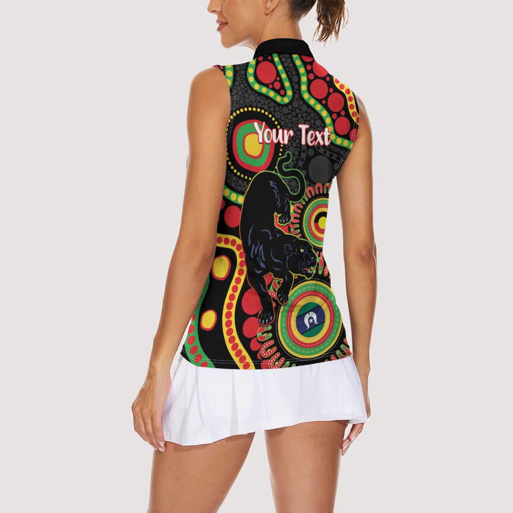 Panthers NAIDOC Week 2026 Personalised Women Sleeveless Polo Shirt 50 Years of Deadly Aboriginal Art Black
