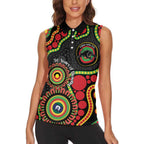 Panthers NAIDOC Week 2026 Personalised Women Sleeveless Polo Shirt 50 Years of Deadly Aboriginal Art Black