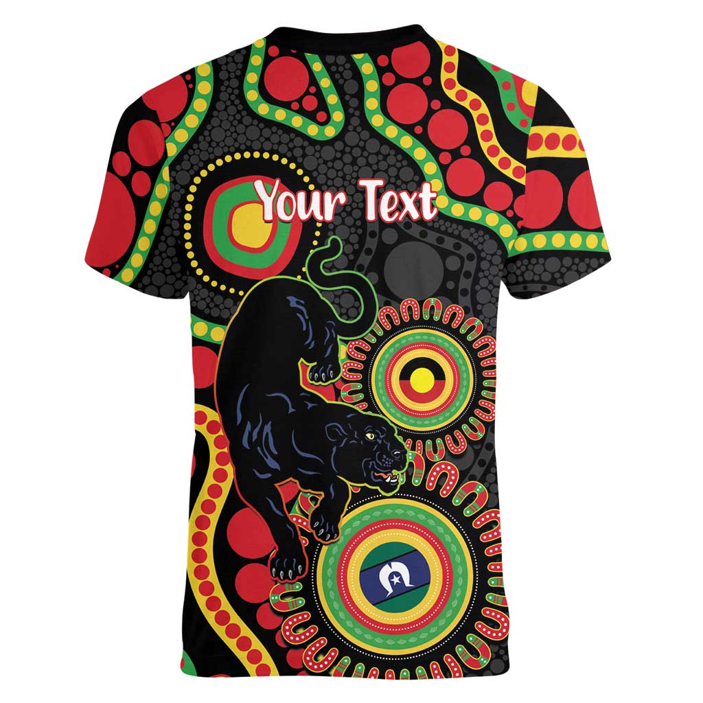 Panthers NAIDOC Week 2026 Personalised Women V-Neck T-Shirt 50 Years of Deadly Aboriginal Art Black