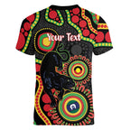 Panthers NAIDOC Week 2026 Personalised Women V-Neck T-Shirt 50 Years of Deadly Aboriginal Art Black