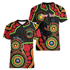 Panthers NAIDOC Week 2026 Personalised Women V-Neck T-Shirt 50 Years of Deadly Aboriginal Art Black