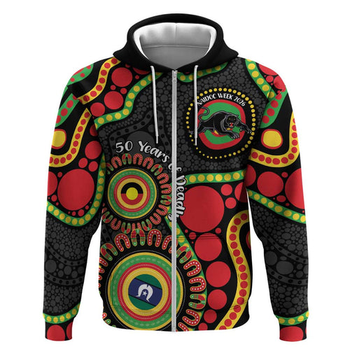 Panthers NAIDOC Week 2026 Personalised Zip Hoodie 50 Years of Deadly Aboriginal Art Black