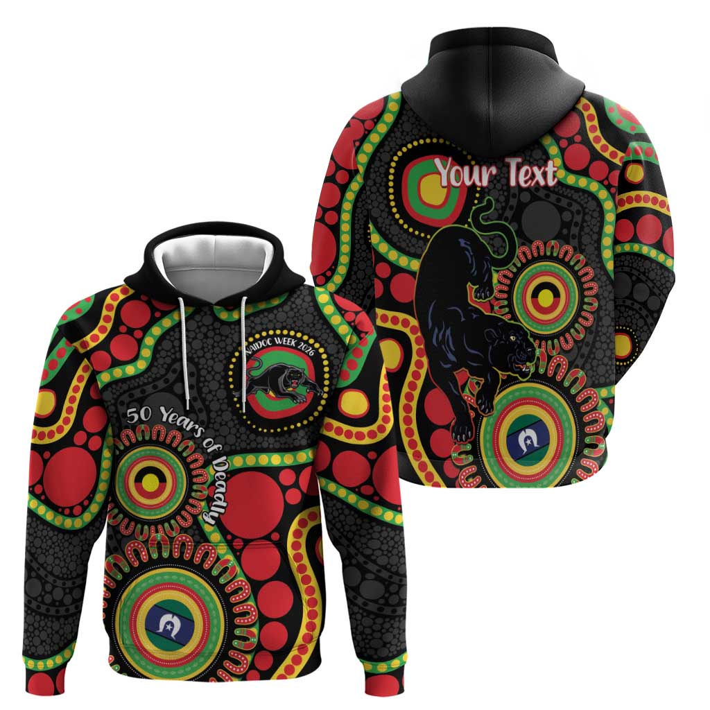 Panthers NAIDOC Week 2026 Personalised Zip Hoodie 50 Years of Deadly Aboriginal Art Black