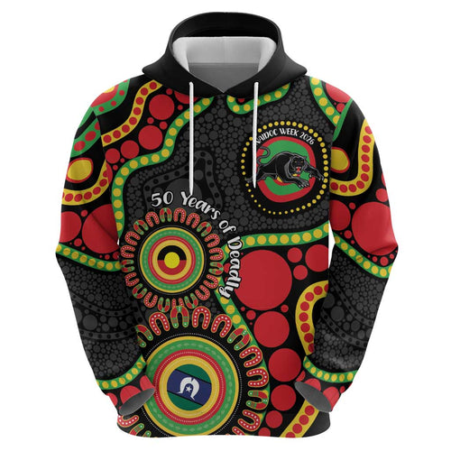 Panthers NAIDOC Week 2026 Personalised Zip Hoodie 50 Years of Deadly Aboriginal Art Black