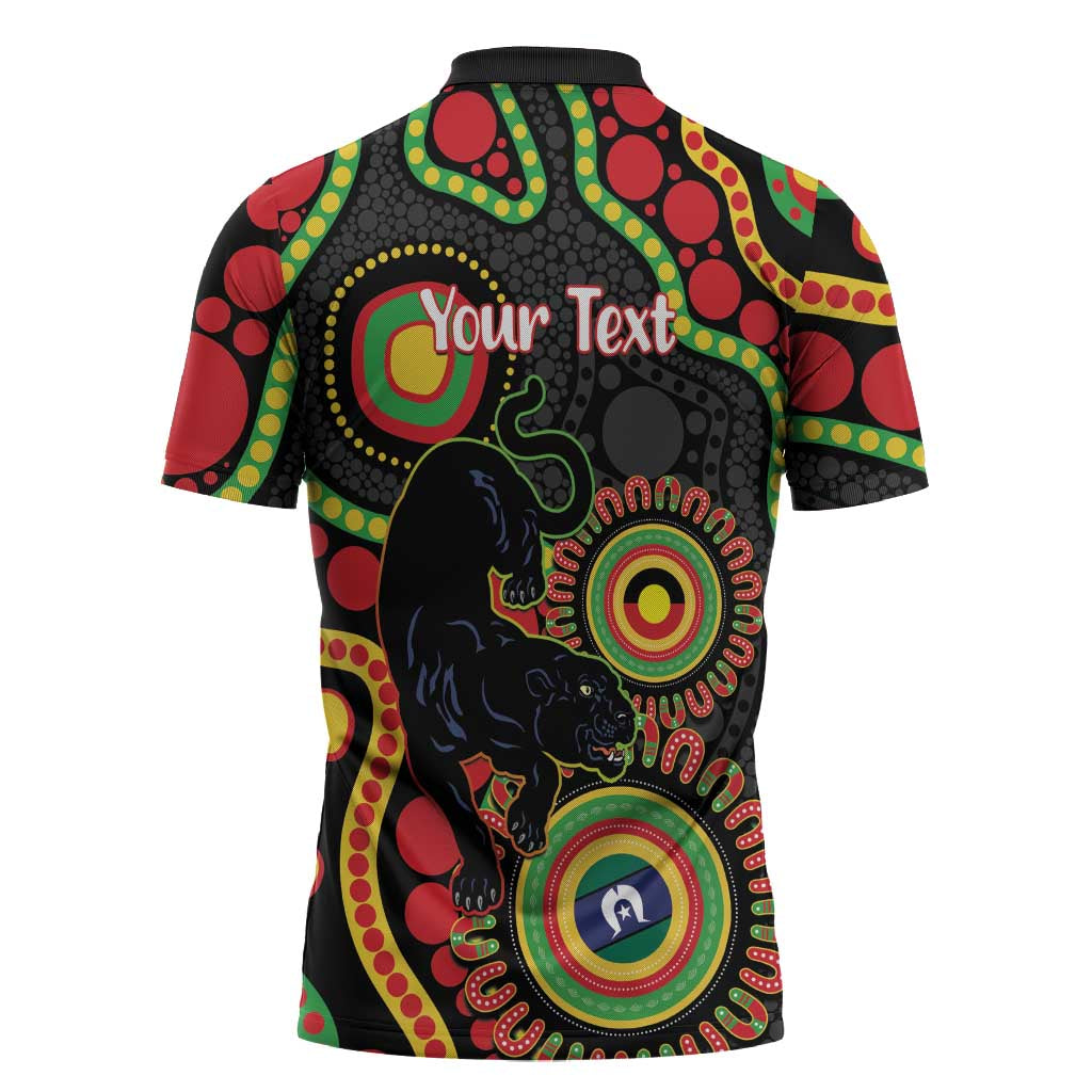 Panthers NAIDOC Week 2026 Personalised Zipper Polo Shirt 50 Years of Deadly Aboriginal Art Black