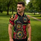 Panthers NAIDOC Week 2026 Personalised Zipper Polo Shirt 50 Years of Deadly Aboriginal Art Black