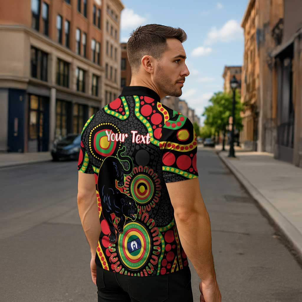 Panthers NAIDOC Week 2026 Personalised Zipper Polo Shirt 50 Years of Deadly Aboriginal Art Black