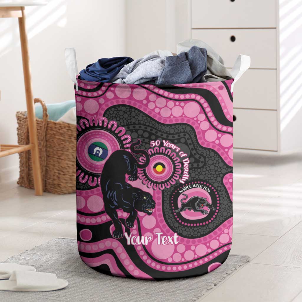 Panthers NAIDOC Week 2026 Personalised Laundry Basket 50 Years of Deadly Aboriginal Art Pink
