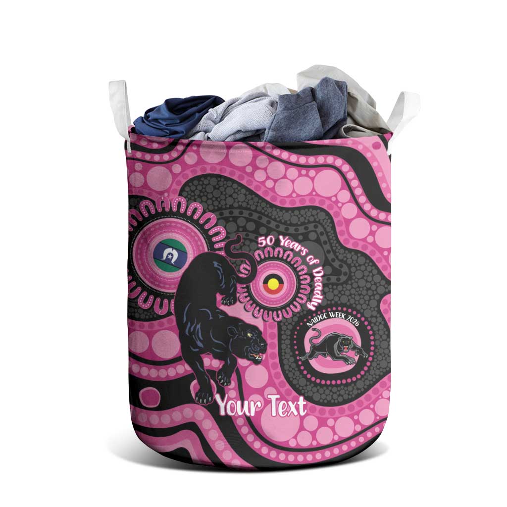 Panthers NAIDOC Week 2026 Personalised Laundry Basket 50 Years of Deadly Aboriginal Art Pink