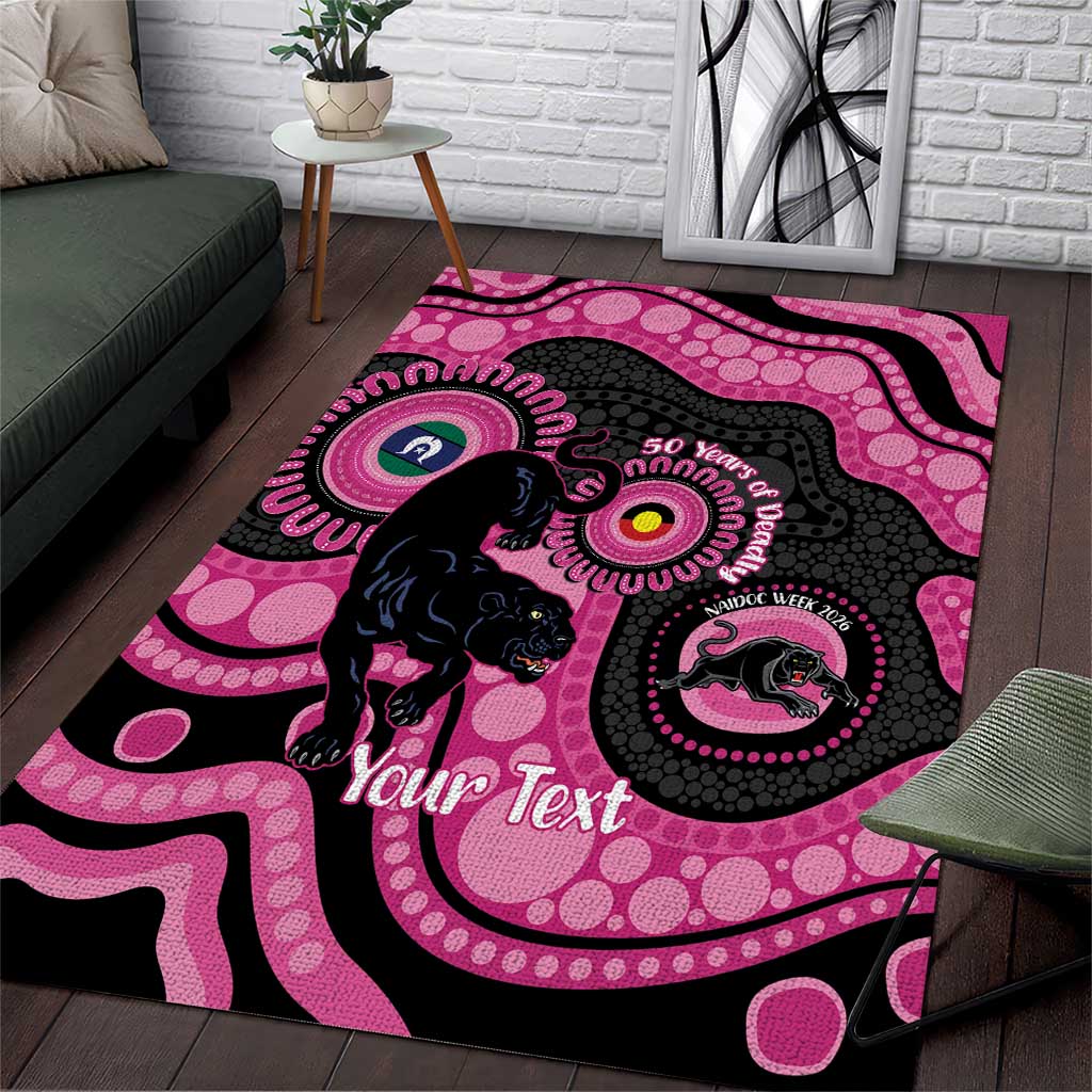 Panthers NAIDOC Week 2026 Personalised Area Rug 50 Years of Deadly Aboriginal Art Pink