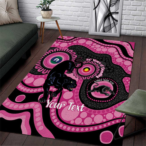 Panthers NAIDOC Week 2026 Personalised Area Rug 50 Years of Deadly Aboriginal Art Pink