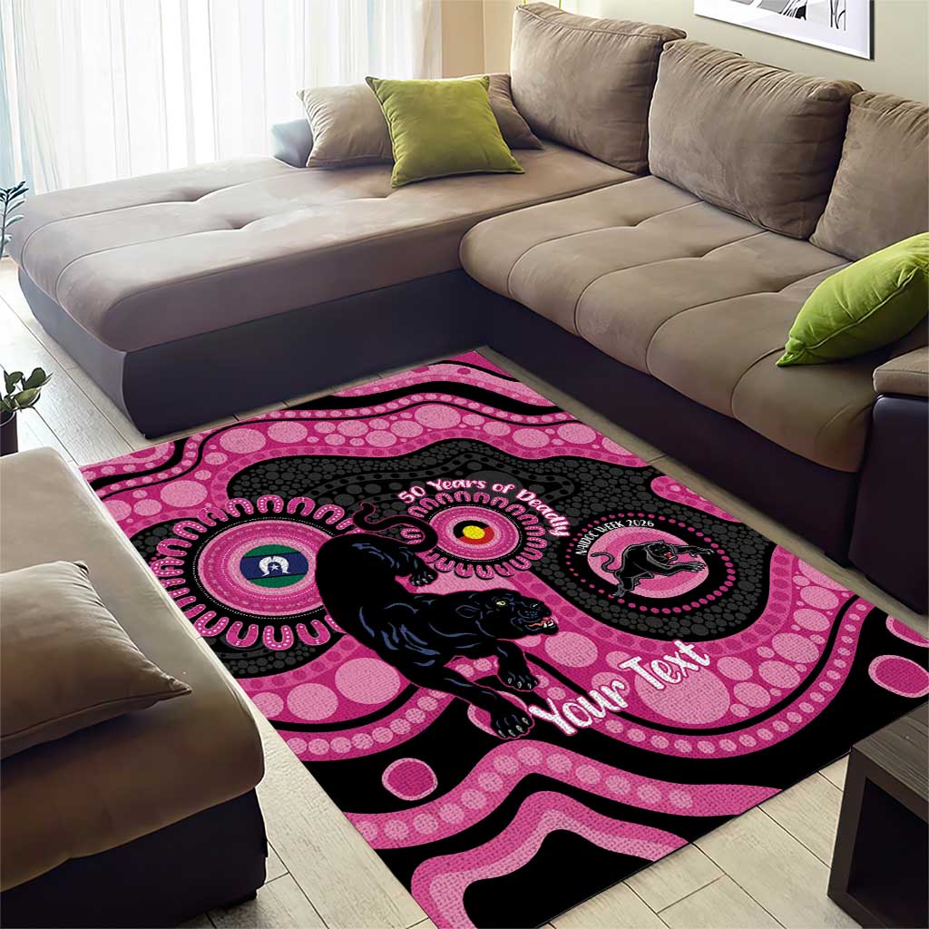 Panthers NAIDOC Week 2026 Personalised Area Rug 50 Years of Deadly Aboriginal Art Pink