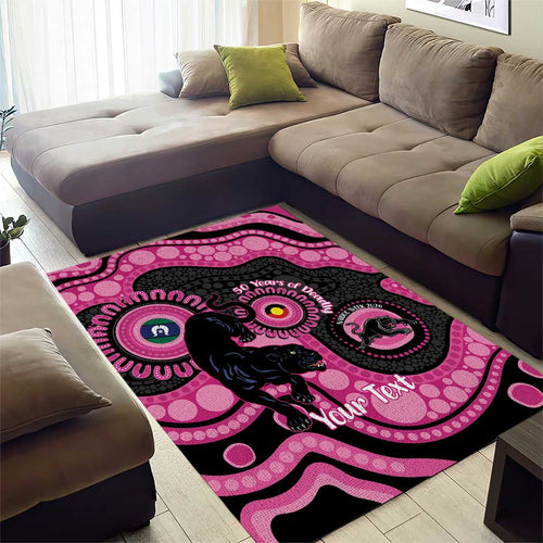 Panthers NAIDOC Week 2026 Personalised Area Rug 50 Years of Deadly Aboriginal Art Pink