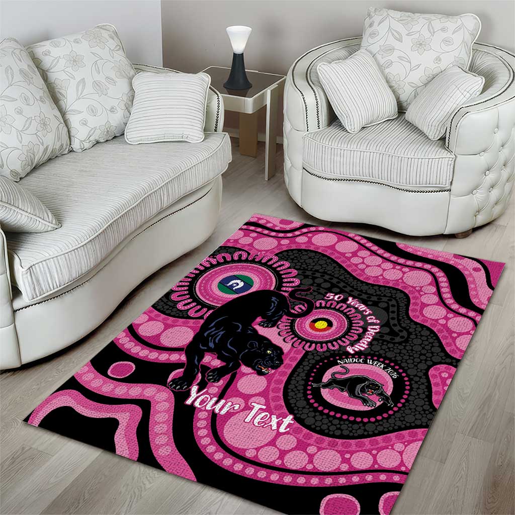 Panthers NAIDOC Week 2026 Personalised Area Rug 50 Years of Deadly Aboriginal Art Pink