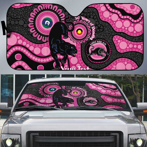 Panthers NAIDOC Week 2026 Personalised Auto Sun Shade 50 Years of Deadly Aboriginal Art Pink